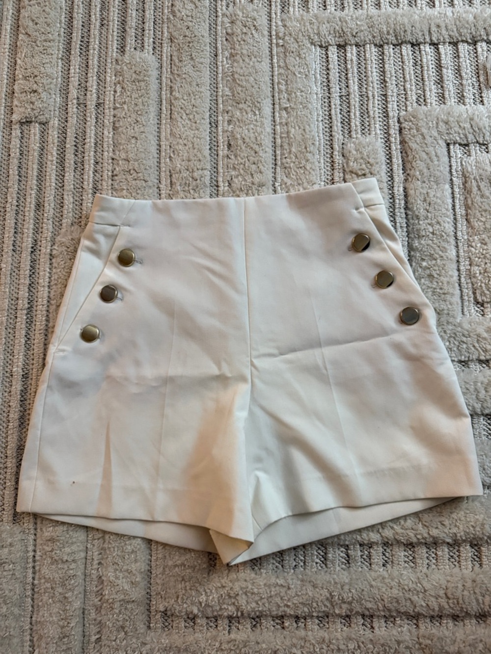 Zara Cream High-Waist Sailor Button Shorts